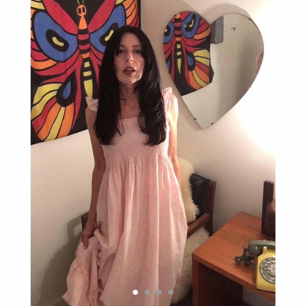 Vintage 70s Handmade Flutter Ruched Maxi Dress